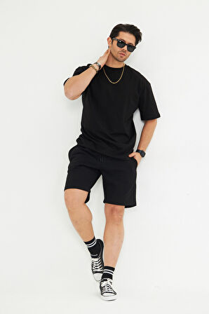 Erkek Pamuklu Basic Oversize  Bisiklet Yaka Kısa Kollu Tişört