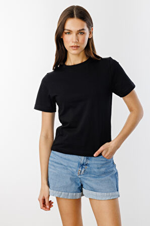 Kadın T-shirt Kısa Kollu Organik Pamuklu Bisiklet Yaka Crop T-shirt KADIN-T-SHIRT