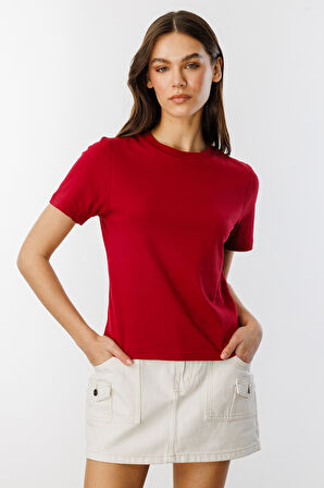Kadın T-shirt Kısa Kollu Organik Pamuklu Bisiklet Yaka Crop T-shirt KADIN-T-SHIRT