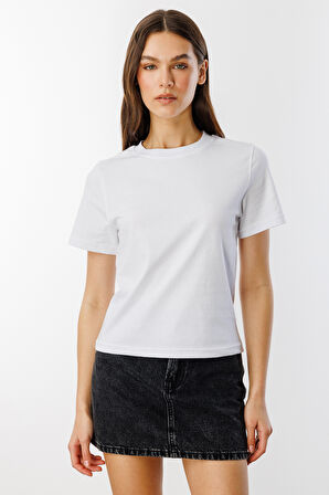 Kadın T-shirt Kısa Kollu Organik Pamuklu Bisiklet Yaka Crop T-shirt KADIN-T-SHIRT