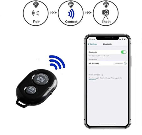Bluetooth Uzaktan Kumanda Pilli Tüm Telefonlara Uyumlu Video Selfie Ve Fotoğraf Çekme kumandası
