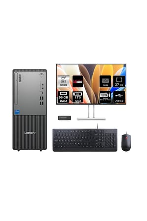 ThinkCentre Neo 50T G5 i7 14700 96GB 1TB SSD RX550/4GB FDOS Masaüstü Bilgisayar + 27"