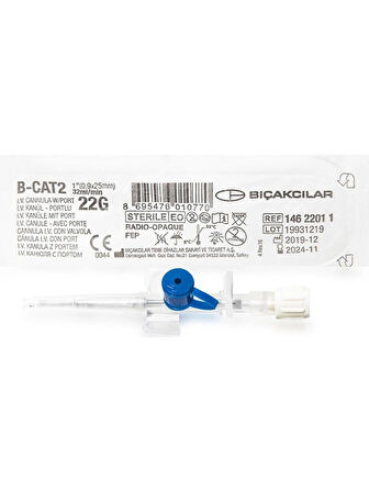 Bıçakcılar Iv Kanül 22g Branül Mavi Portlu 80 Adet