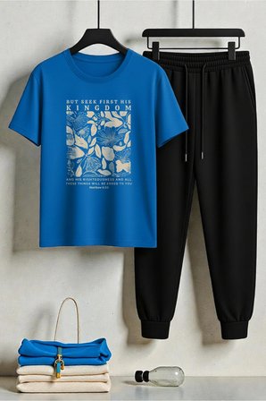 Unisex But Seek First His Kingdom Tasarım Baskılı Tişört - 2'li Eşofman Takımı