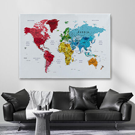 Harita Sepeti Dünya Haritası Dekoratif Kanvas Tablo Son Derece Detaylı ve Eğitici 1597