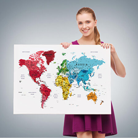 Harita Sepeti Dünya Haritası Dekoratif Kanvas Tablo Son Derece Detaylı ve Eğitici 1597