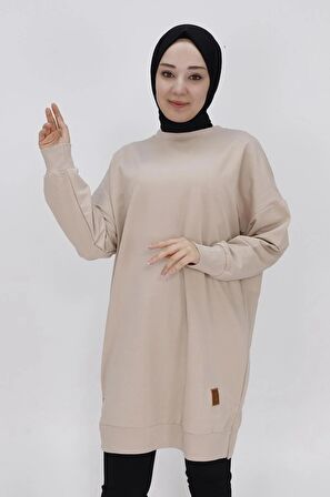 Puane Iki Iplik Kumaş Basic Tunik Sweatshirt