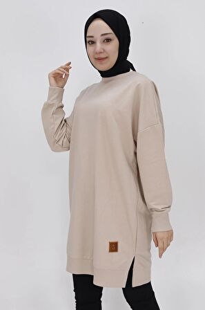 Puane Iki Iplik Kumaş Basic Tunik Sweatshirt