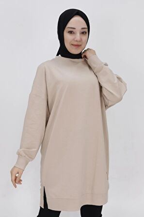 Puane Iki Iplik Kumaş Basic Tunik Sweatshirt