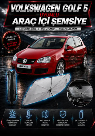 Volksvogen Golf 5 Araç Ön Cam Güneşliği Katlanabilir Şemsiye Oto Güneşlik UV Korumalı Gölgelik Araba Oto Şemsiyesi