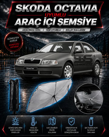 Skoda Octavia Araç Ön Cam Güneşliği Katlanabilir Şemsiye Oto Güneşlik UV Korumalı Gölgelik Araba Oto Şemsiyesi