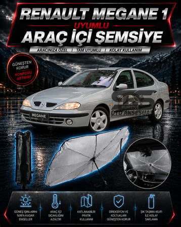 Renault Megane 1 Araç Ön Cam Güneşliği Katlanabilir Şemsiye Oto Güneşlik UV Korumalı Gölgelik Araba Oto Şemsiyesi