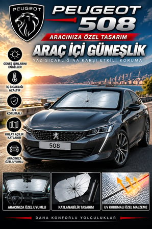 Peugeot 508 Araç Ön Cam Güneşliği Katlanabilir Şemsiye Oto Güneşlik UV Korumalı Gölgelik Araba Oto Şemsiyesi