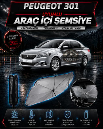 Peugeot 301 Araç Ön Cam Güneşliği Katlanabilir Şemsiye Oto Güneşlik UV Korumalı Gölgelik Araba Oto Şemsiyesi