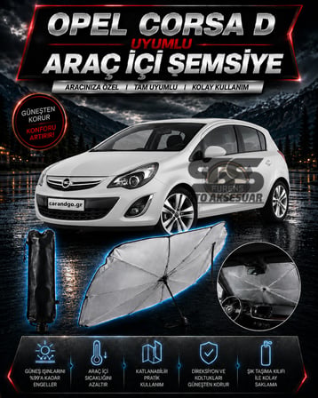 Opel Corsa D Araç Ön Cam Güneşliği Katlanabilir Şemsiye Oto Güneşlik UV Korumalı Gölgelik Araba Oto Şemsiyesi