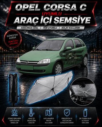 Opel Corsa C Araç Ön Cam Güneşliği Katlanabilir Şemsiye Oto Güneşlik UV Korumalı Gölgelik Araba Oto Şemsiyesi