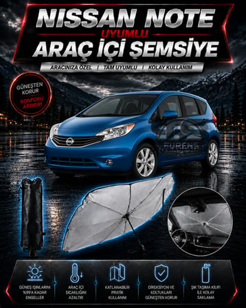 Nissan Note Araç Ön Cam Güneşliği Katlanabilir Şemsiye Oto Güneşlik UV Korumalı Gölgelik Araba Oto Şemsiyesi