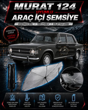 Murat 124 Araç Ön Cam Güneşliği Katlanabilir Şemsiye Oto Güneşlik UV Korumalı Gölgelik Araba Oto Şemsiyesi