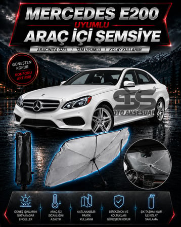 Mercedes E200 Araç Ön Cam Güneşliği Katlanabilir Şemsiye Oto Güneşlik UV Korumalı Gölgelik Araba Oto Şemsiyesi
