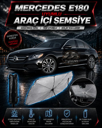 Mercedes E180 Araç Ön Cam Güneşliği Katlanabilir Şemsiye Oto Güneşlik UV Korumalı Gölgelik Araba Oto Şemsiyesi