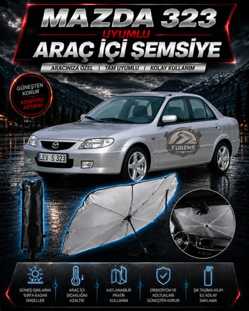 Mazda 323 Araç Ön Cam Güneşliği Katlanabilir Şemsiye Oto Güneşlik UV Korumalı Gölgelik Araba Oto Şemsiyesi