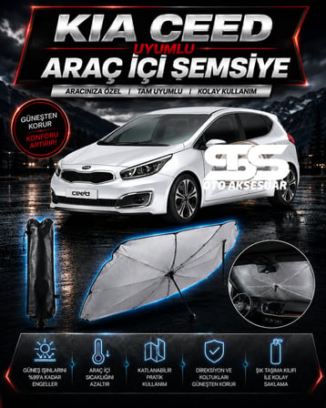 Kia Ceed Araç Ön Cam Güneşliği Katlanabilir Şemsiye Oto Güneşlik UV Korumalı Gölgelik Araba Oto Şemsiyesi