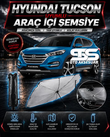 Hyundai Tuscon Araç Ön Cam Güneşliği Katlanabilir Şemsiye Oto Güneşlik UV Korumalı Gölgelik Araba Oto Şemsiyesi