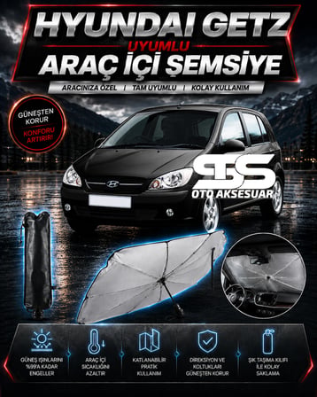 Hyundai Getz Araç Ön Cam Güneşliği Katlanabilir Şemsiye Oto Güneşlik UV Korumalı Gölgelik Araba Oto Şemsiyesi
