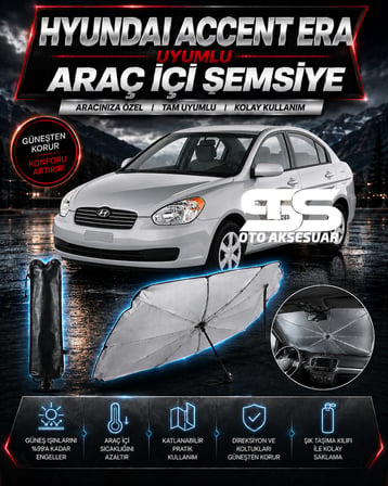 Hyundai Accent Era Araç Ön Cam Güneşliği Katlanabilir Şemsiye Oto Güneşlik UV Korumalı Gölgelik Araba Oto Şemsiyesi