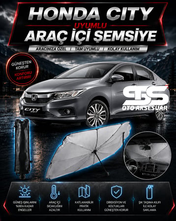 Honda City Araç Ön Cam Güneşliği Katlanabilir Şemsiye Oto Güneşlik UV Korumalı Gölgelik Araba Oto Şemsiyesi
