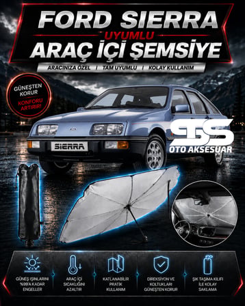Ford Sierra Araç Ön Cam Güneşliği Katlanabilir Şemsiye Oto Güneşlik UV Korumalı Gölgelik Araba Oto Şemsiyesi