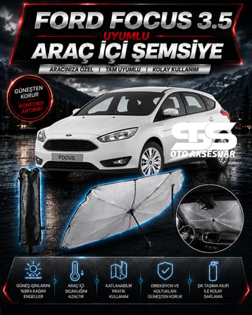 Ford Focus 3.5 Araç Ön Cam Güneşliği Katlanabilir Şemsiye Oto Güneşlik UV Korumalı Gölgelik Araba Oto Şemsiyesi