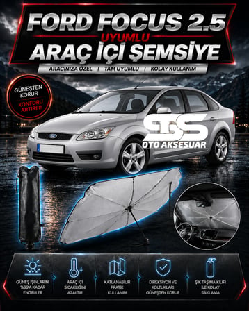 Ford Focus 2.5 Araç Ön Cam Güneşliği Katlanabilir Şemsiye Oto Güneşlik UV Korumalı Gölgelik Araba Oto Şemsiyesi