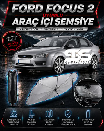 Ford Focus 2 Araç Ön Cam Güneşliği Katlanabilir Şemsiye Oto Güneşlik UV Korumalı Gölgelik Araba Oto Şemsiyesi