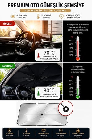 Ford Focus 2 Araç Ön Cam Güneşliği Katlanabilir Şemsiye Oto Güneşlik UV Korumalı Gölgelik Araba Oto Şemsiyesi
