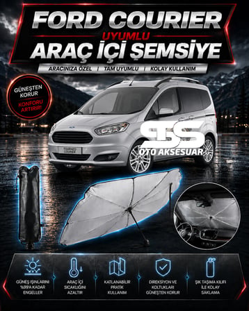 Ford Courier Araç Ön Cam Güneşliği Katlanabilir Şemsiye Oto Güneşlik UV Korumalı Gölgelik Araba Oto Şemsiyesi