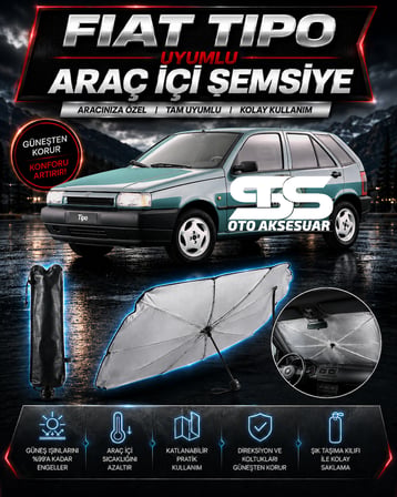 Fiat Tipo Araç Ön Cam Güneşliği Katlanabilir Şemsiye Oto Güneşlik UV Korumalı Gölgelik Araba Oto Şemsiyesi