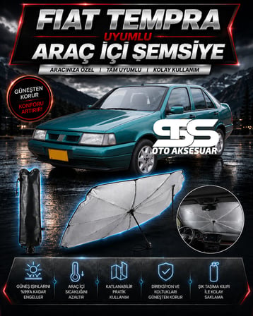 Fiat Tempra Araç Ön Cam Güneşliği Katlanabilir Şemsiye Oto Güneşlik UV Korumalı Gölgelik Araba Oto Şemsiyesi