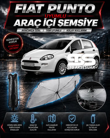 Fiat Punto Araç Ön Cam Güneşliği Katlanabilir Şemsiye Oto Güneşlik UV Korumalı Gölgelik Araba Oto Şemsiyesi