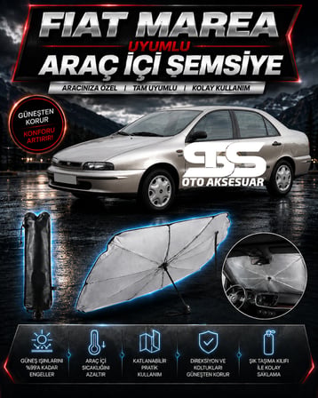 Fiat Marea Araç Ön Cam Güneşliği Katlanabilir Şemsiye Oto Güneşlik UV Korumalı Gölgelik Araba Oto Şemsiyesi
