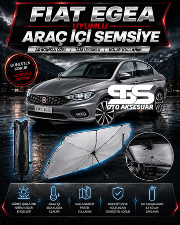 Fiat Egea Araç Ön Cam Güneşliği Katlanabilir Şemsiye Oto Güneşlik UV Korumalı Gölgelik Araba Oto Şemsiyesi