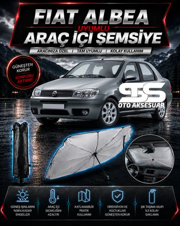 Fiat Albea Araç Ön Cam Güneşliği Katlanabilir Şemsiye Oto Güneşlik UV Korumalı Gölgelik Araba Oto Şemsiyesi