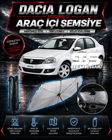 Dacia Logan Araç Ön Cam Güneşliği Katlanabilir Şemsiye Oto Güneşlik UV Korumalı Gölgelik Araba Oto Şemsiyesi