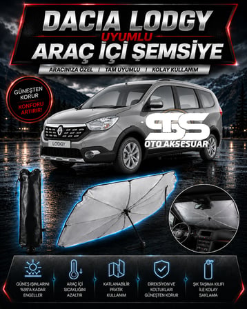 Dacia Lodgy Araç Ön Cam Güneşliği Katlanabilir Şemsiye Oto Güneşlik UV Korumalı Gölgelik Araba Oto Şemsiyesi