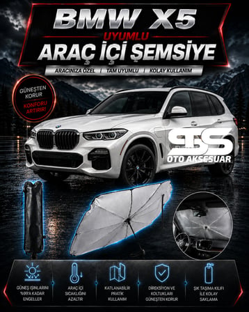 Bmw X5 Araç Ön Cam Güneşliği Katlanabilir Şemsiye Oto Güneşlik UV Korumalı Gölgelik Araba Oto Şemsiyesi
