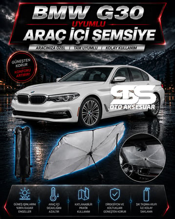 Bmw G30 Araç Ön Cam Güneşliği Katlanabilir Şemsiye Oto Güneşlik UV Korumalı Gölgelik Araba Oto Şemsiyesi