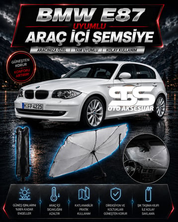 Bmw E87 Araç Ön Cam Güneşliği Katlanabilir Şemsiye Oto Güneşlik UV Korumalı Gölgelik Araba Oto Şemsiyesi