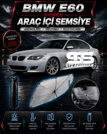 Bmw E60 Araç Ön Cam Güneşliği Katlanabilir Şemsiye Oto Güneşlik UV Korumalı Gölgelik Araba Oto Şemsiyesi