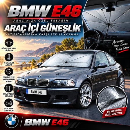 Bmw E46 Araç Ön Cam Güneşliği Katlanabilir Şemsiye Oto Güneşlik UV Korumalı Gölgelik Araba Oto Şemsiyesi
