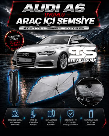 Audi A6  Araç Ön Cam Güneşliği Katlanabilir Şemsiye Oto Güneşlik UV Korumalı Gölgelik Araba Oto Şemsiyesi